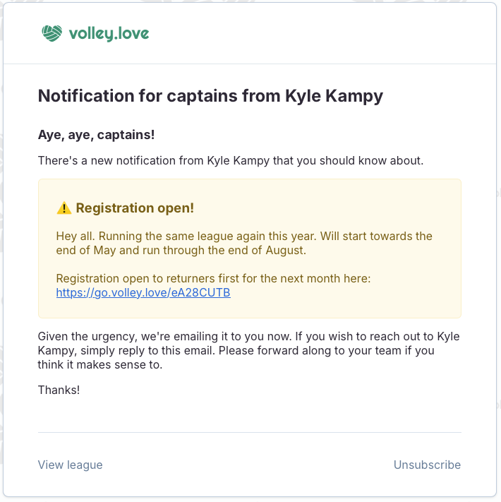 Notification email example